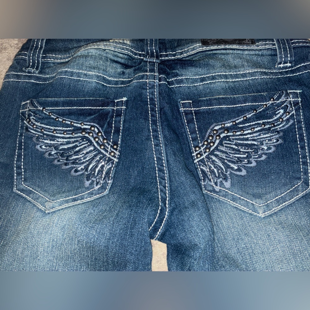 Angel w🪽ng Embellished 💎 Women's blue Capris